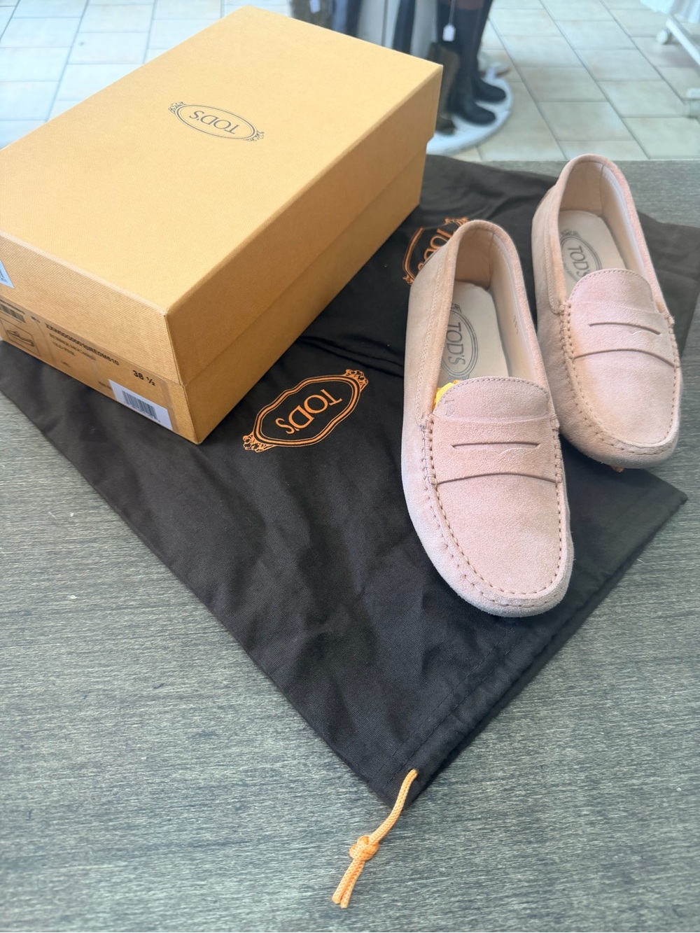 Tod's Suede Penny Loafers in Dusty Pink